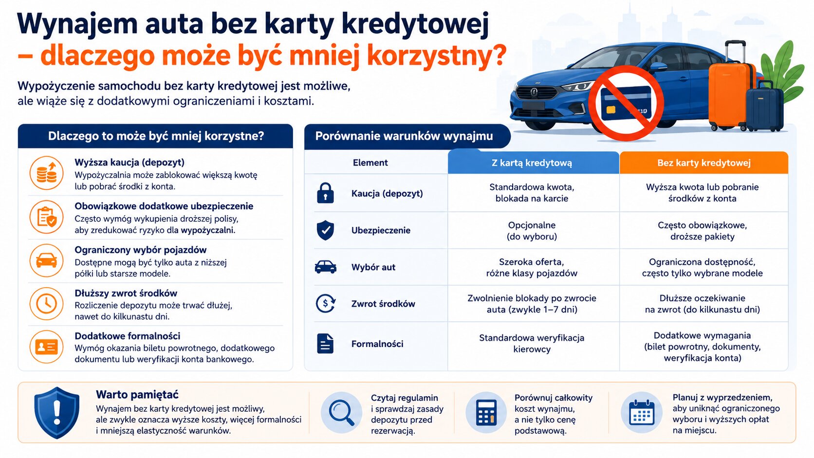 Wynajem auta bez karty kredytowej - dlaczego może być mniej korzystny?